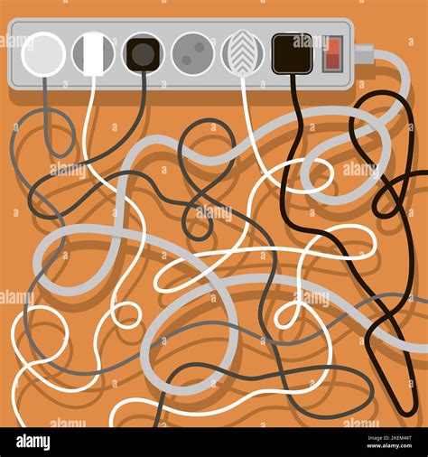 Electrical Wires And Chargers On Orange Background A Mess Of Cables