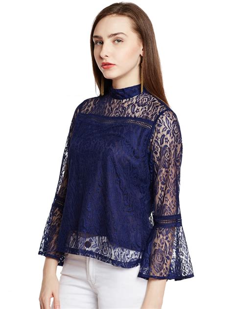 Iknow Dainty Navy Blue Lace Top Ikwdwtp7128