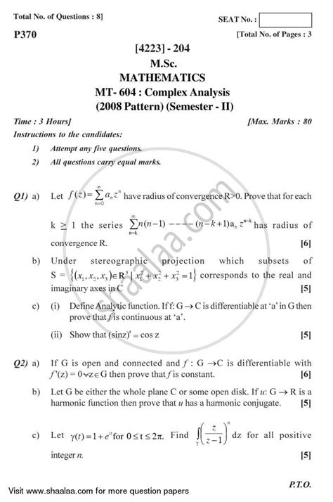 You can discuss everything idea by idea, providing its advantages and disadvantages; Complex Analysis 2012-2013 M.Sc Mathematics Semester 2 question paper with PDF download ...