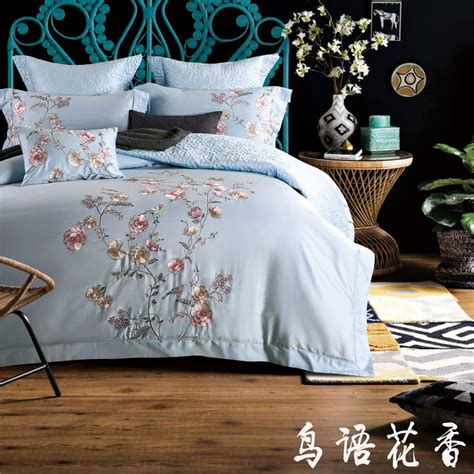 luxury egyptian cotton floral embroidery bedding set soft