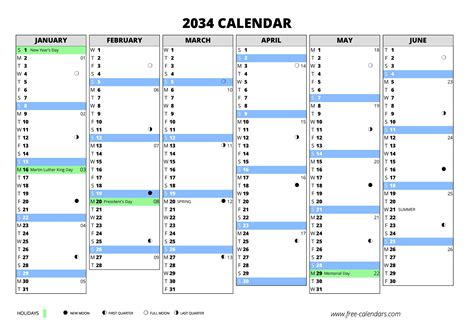 2034 Calendar ≡ Free