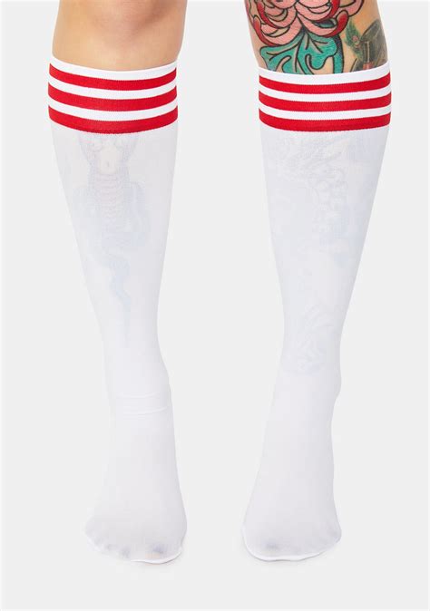 Stripe Knee High Socks White Red Dolls Kill