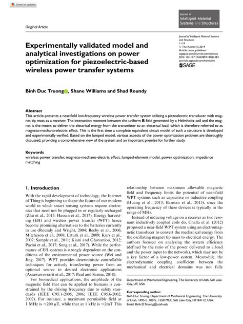 Pdf Experimentally Validated Model And Analytical Investigations On
