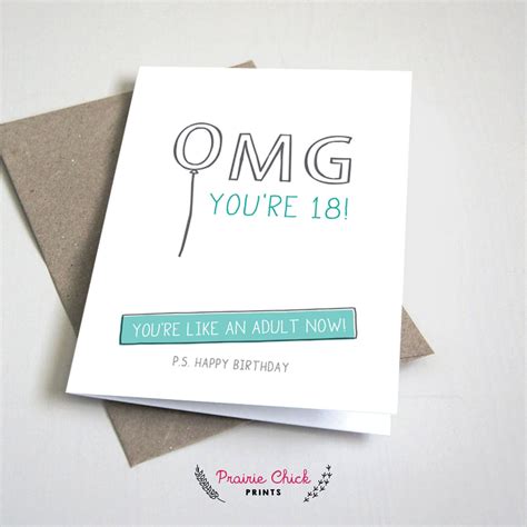 Omg Youre 18 Card Funny Birthday Card Adult Teal Etsy