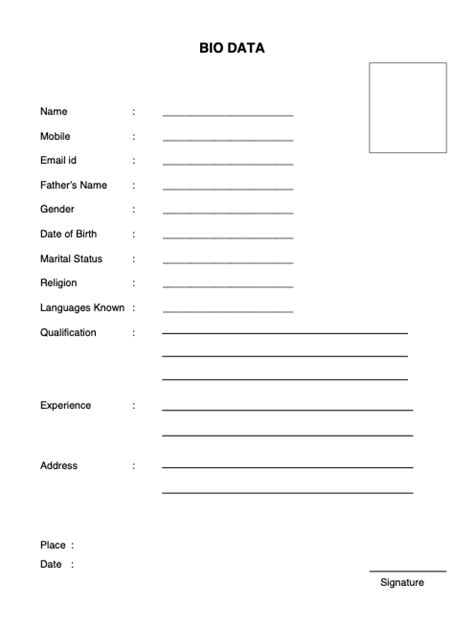 Bio Data For Job Template Biodata Form In Word Cover Letter Builder Porn Sex Picture