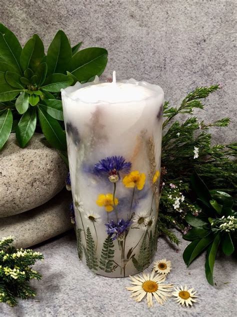 Botanical Candle With Wild Flowers Handmade Item Large Candle With