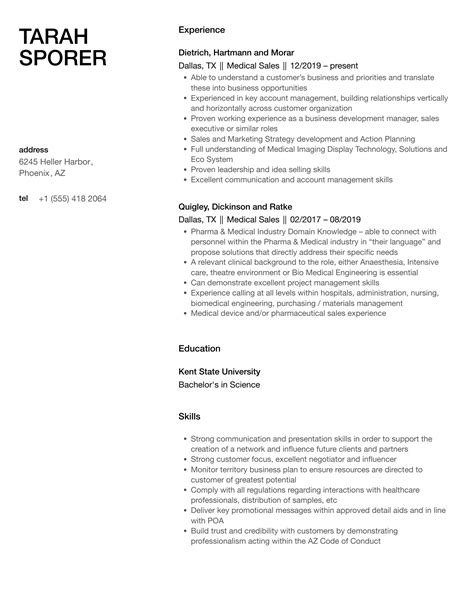 Medical Sales Resume Samples | Velvet Jobs