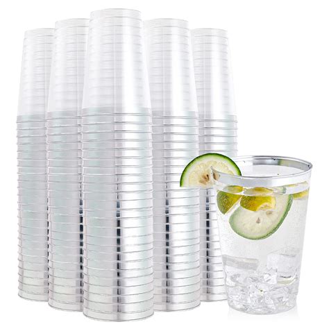 Buy Focusline 200 Pack 12 Oz Silver Rimmed Plastic Cups Clear Plastic Cups 12 Ounce Tumblers