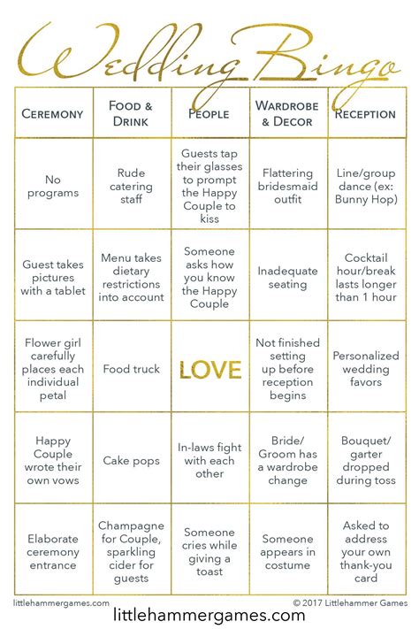 Get married is a special moment in any girl's life, so how about adding some style to it? Wedding Bingo - Gold Printable Game Cards (With images ...