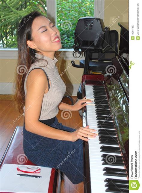 Asian Female Beauty Playing The Piano Stock Image Image Of Leisure