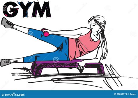 Sketch Of A Woman Working Out At The Gym With Dumbbell Weights Stock