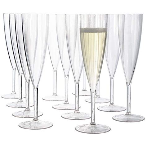 Us Acrylic Plastic 5 Ounce One Piece Champagne Flute In Clear Set Of 12 Wine Stems Reusable