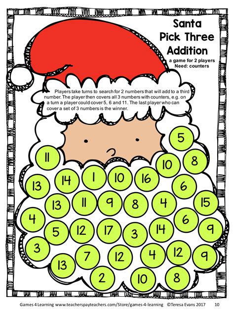 Pick 2 Numbers On Santas Beard That Will Add To A Third Number A