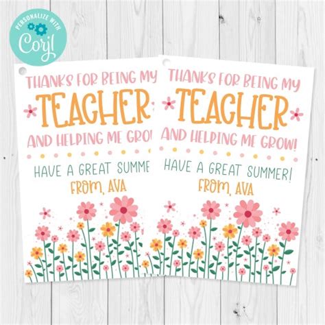 Thank You For Helping Me Grow Teacher Appreciation T Tag Etsy