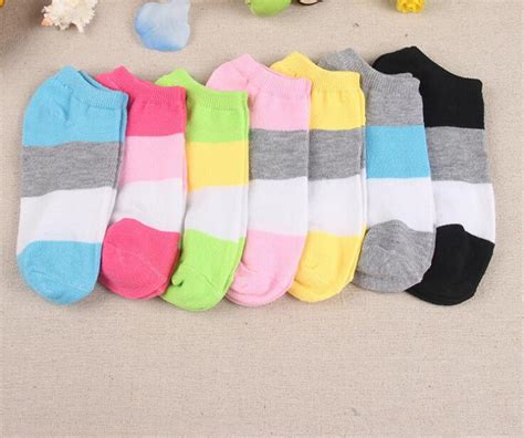 Ankle Socks Three Color Strip Cotton Elastic Short Ship Candy Color Slippers Thin For Summer