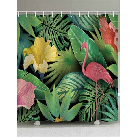 Flower Leaves Flamingo Print Shower Curtain W71 Inch L79 Inch