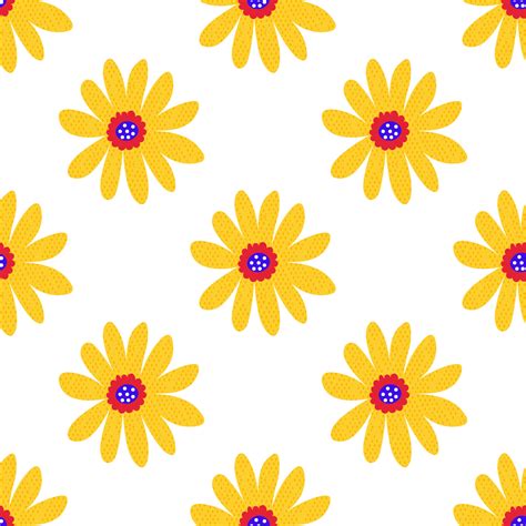 Cute Cartoon Polka Dot Flowers In Flat Style Seamless Pattern Floral