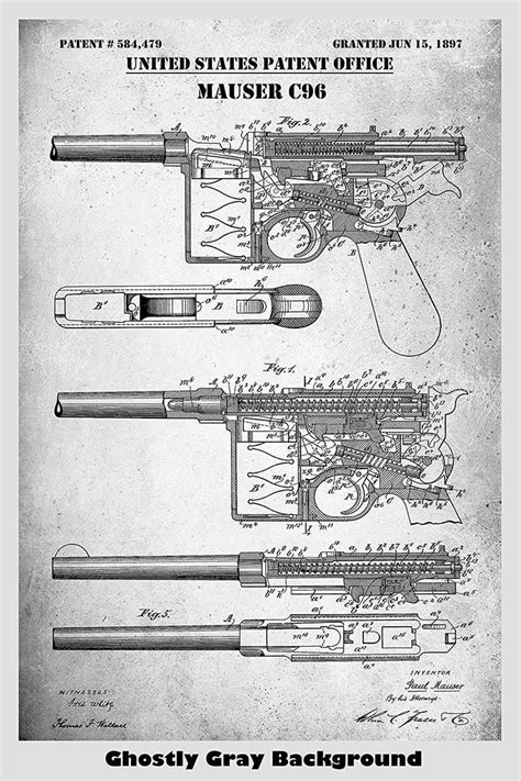 Mauser C96 Patent Print Art Poster Patent Prints And More Weapons