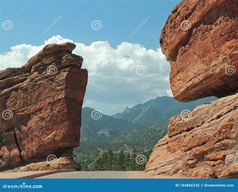 Steamboat Rock And Balanced Rock At Garden Of The Gods Co Stock Image