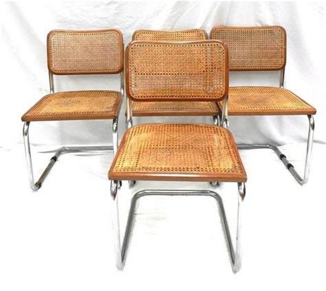 Four timber & rattan chrome leg dining chairs - Seating - Sets of