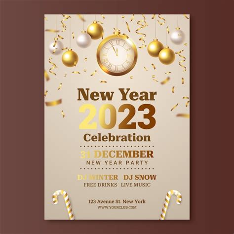 Free Vector Realistic New Year 2023 Poster Template