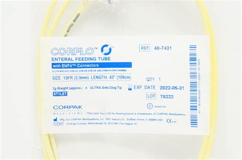 Corpak 40 7431 Corflo Enteral Feeding Tube With Enfit Connectors 10fr