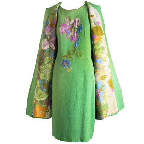 vintage 60 s edith flagg green floral dress w overcoat rare from a collection of rare vintage