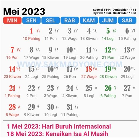 Kalender Mei 2023 Lengkap Dengan Pasaran Jawa Imagesee