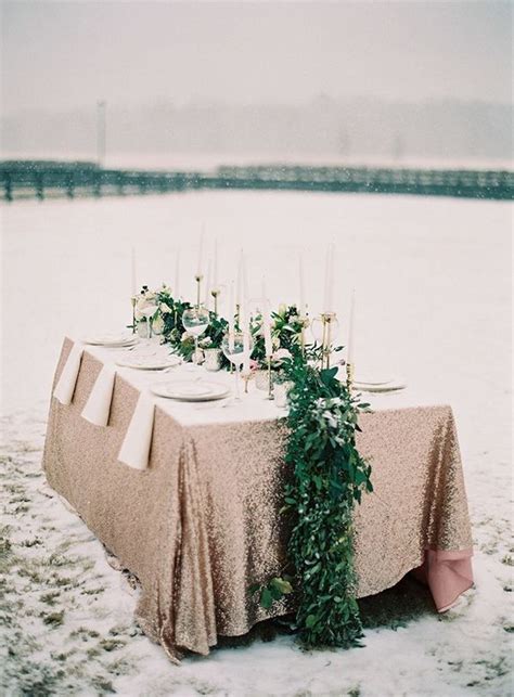 Perfect Magical Winter Wedding Tablescapes Ideas Rose Gold Sequin