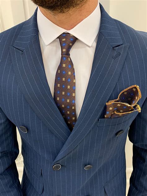 buy dark blue slim fit double breasted pinstripe suit by