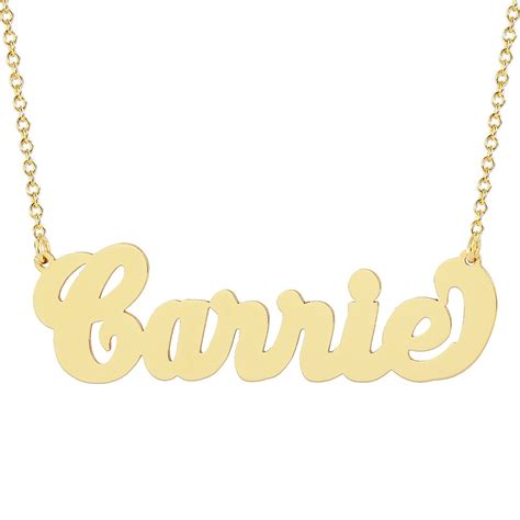 10kt or 14kt solid gold personalized carrie cursive bold name necklace laser cut fine jewelry nn11