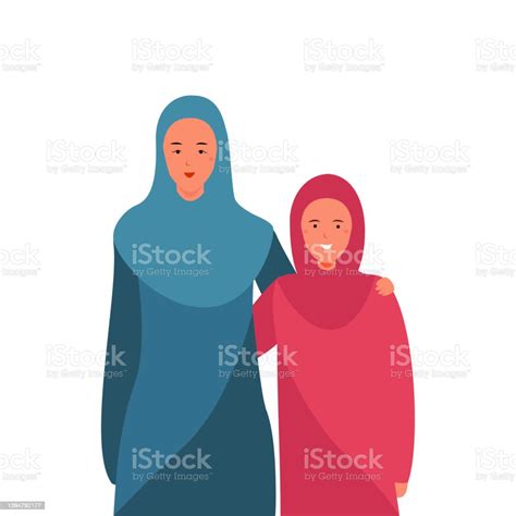 Relationship Holiday Of Arab Muslim Mom And Daughter Vector
