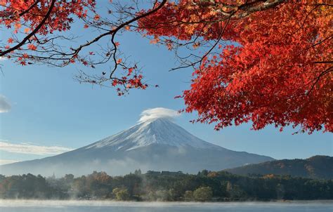 Wallpaper Autumn The Sky Leaves Trees Lake Japan Mount Fuji