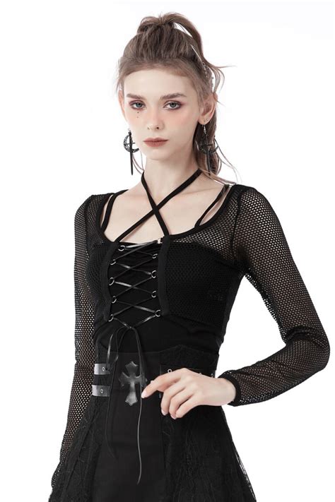 Henrietta Black Net Gothic Top By Dark In Love Ladies Gothic Tops The Gothic Shop