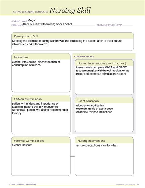 Active Learning Template Nursing Skill Form Care Of Client Withdrawing