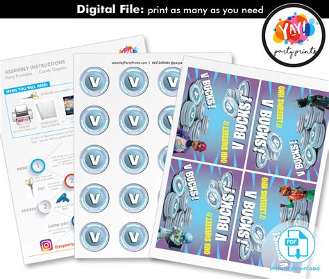 Instant Download Digital Fortnite Birthday Party Printable V Bucks