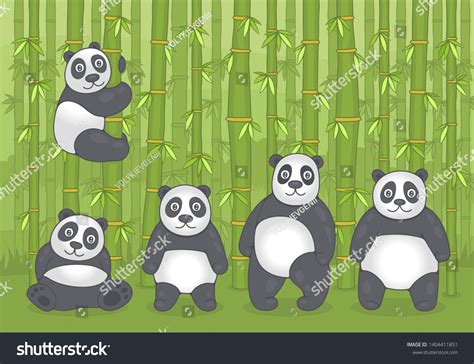 Pandas Jungle Bamboo Funny Cartoon Vector Stock Vector Royalty Free