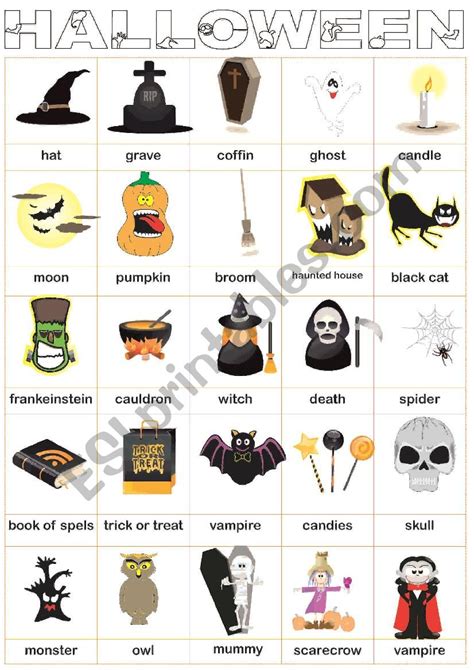 Halloween Pictionary Word List Printable