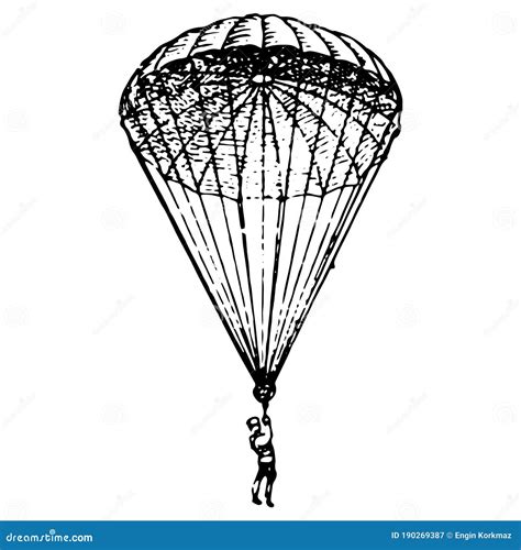 Vintage Engraving Of A Man Landing On A Parachute Stock Vector