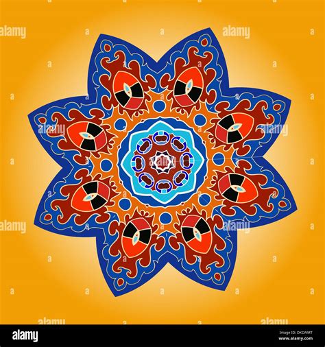 Oriental Mandala Motif Round Lase Pattern On The Yellow Background