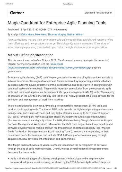 Gartner Magic Quadrant For Enterprise Agile Planning Tools April