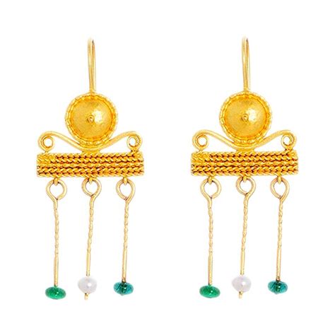 Check spelling or type a new query. 24 Karat Gold Handcrafted Roman Style Pearl and Emerald Earrings For Sale at 1stdibs
