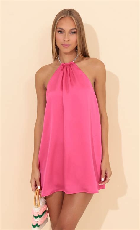 Tallulah Satin Open Back Dress In Pink Lucy In The Sky