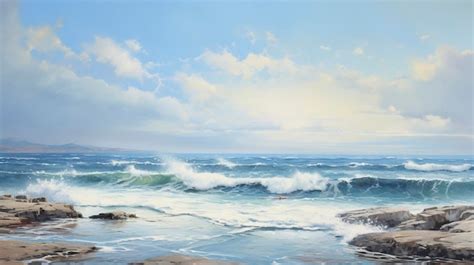 Premium Ai Image Tranquil And Soothing Seascape Oil Painting