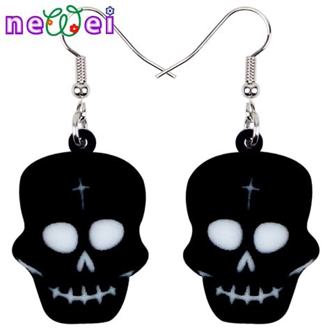 Newei Acrylic Halloween Sweet Black Skull Earrings Drop Dangle Fashion Punk Jewelry For Women