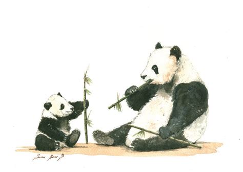 Print Panda And Cub Animal Giant Pandas Eating Bamboo Painting Etsy