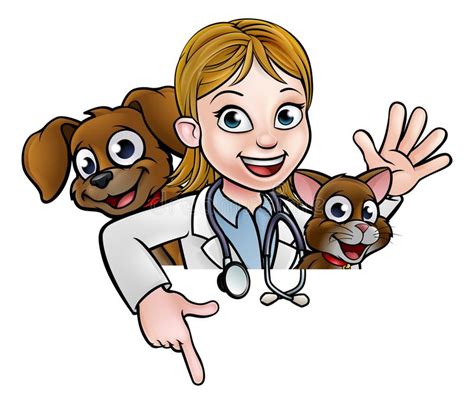 Woman Vet Cartoon Character Pointing Sign Stock Vector - Illustration