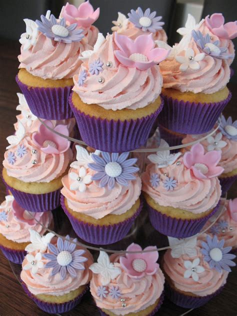 Purple And Pinnk Daisy Cupcake Tower Purple Cupcakes Bridal Shower