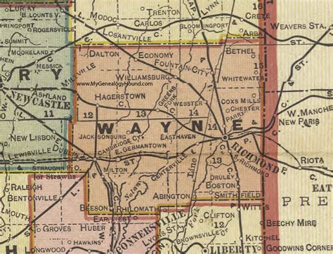 Wayne County Indiana 1908 Map Richmond Centerville East Germantown