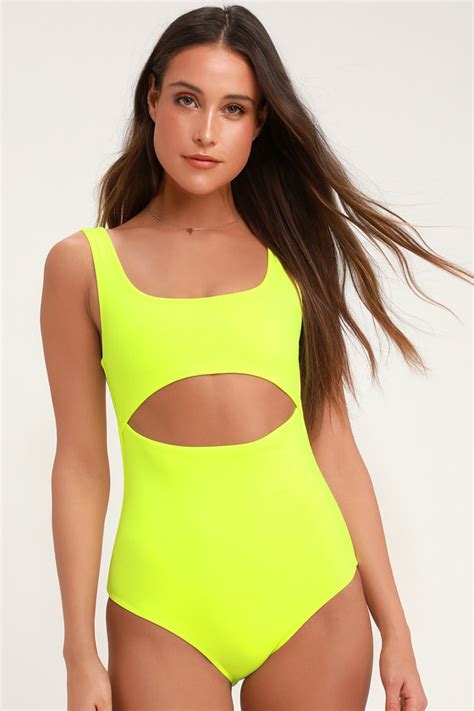 Sexy Neon Yellow One Piece Front Cutout One Piece Swimsuit Lulus